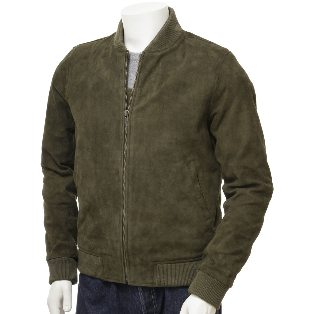 MEN'S OLIVE SUEDE BOMBER JACKET: BERKSHIRE-1