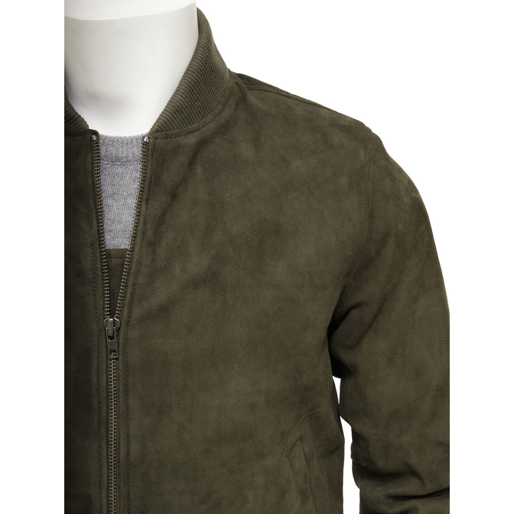 MEN'S OLIVE SUEDE BOMBER JACKET: BERKSHIRE-2