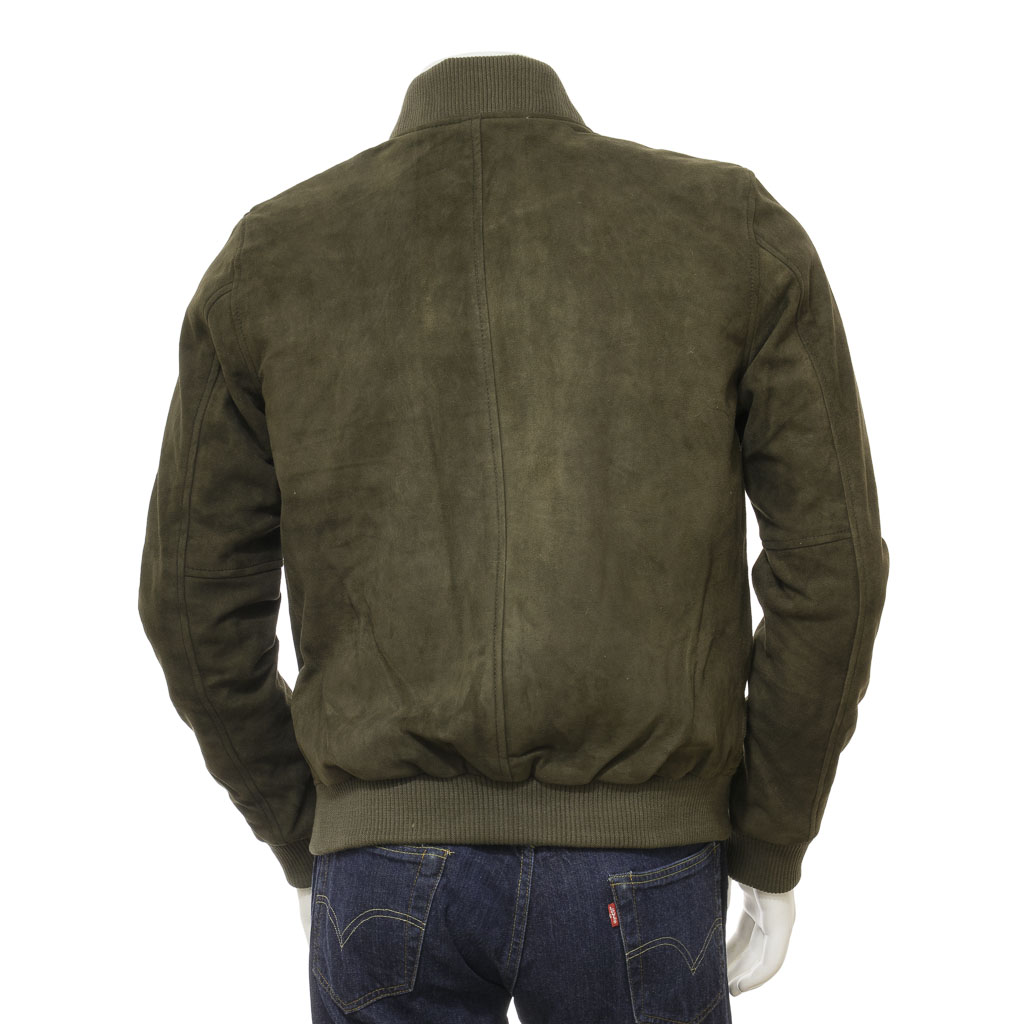 MEN'S OLIVE SUEDE BOMBER JACKET: BERKSHIRE-3