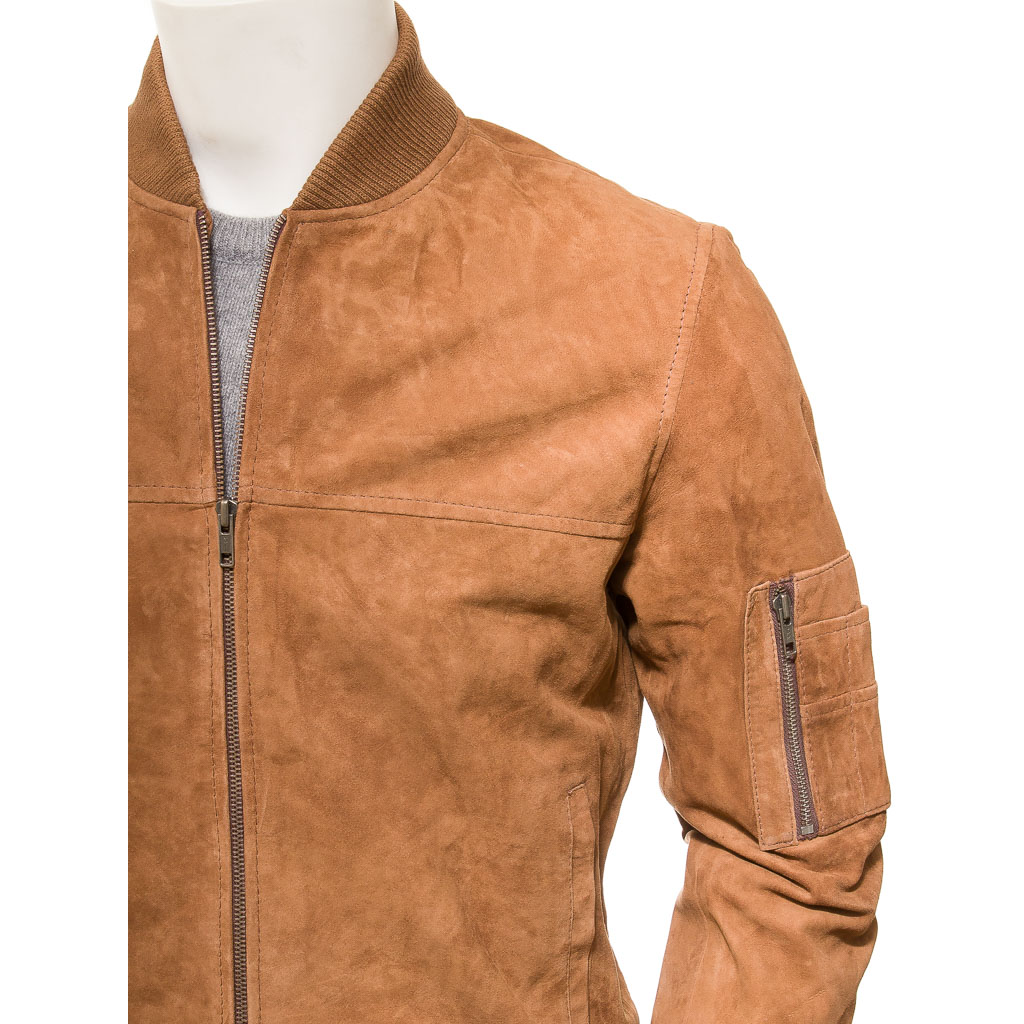 MEN'S TAN SUEDE BOMBER JACKET: BOLIVAR-3