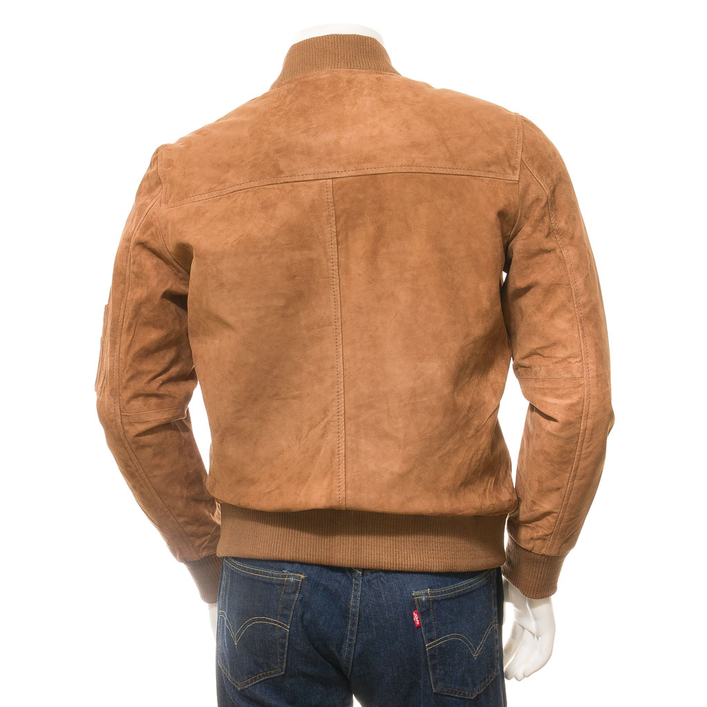 MEN'S TAN SUEDE BOMBER JACKET: BOLIVAR-2