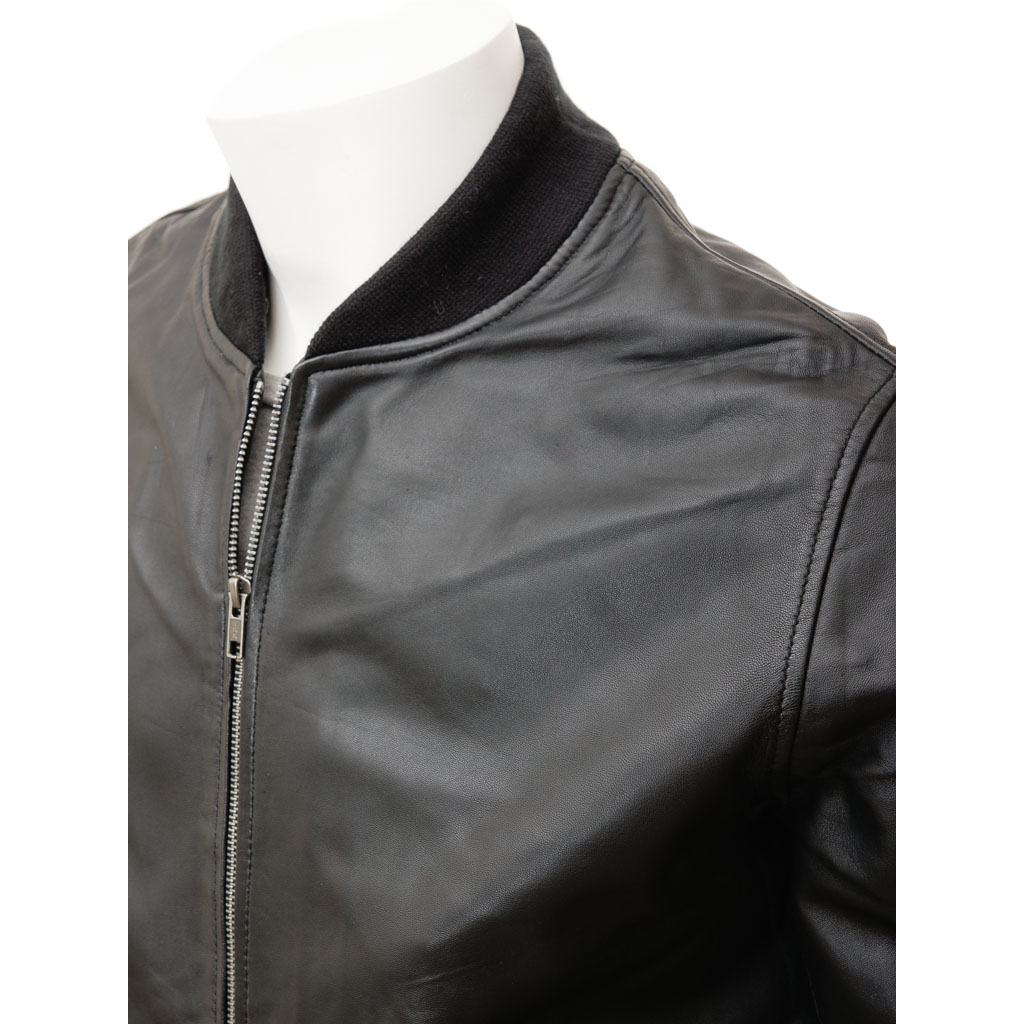 MEN'S BLACK LEATHER BOMBER JACKET: BOSTON-3