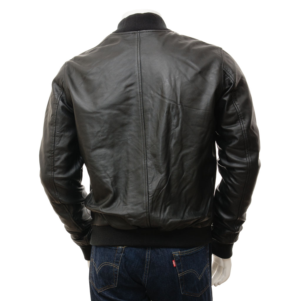 MEN'S BLACK LEATHER BOMBER JACKET: BOSTON-2