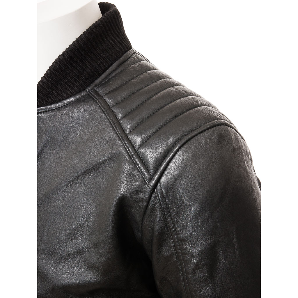 MEN'S BLACK LEATHER BOMBER JACKET: BRANDON-3