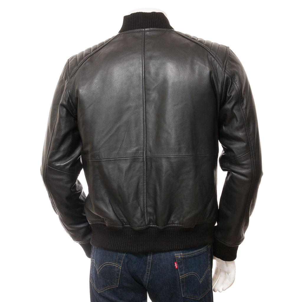 MEN'S BLACK LEATHER BOMBER JACKET: BRANDON-2