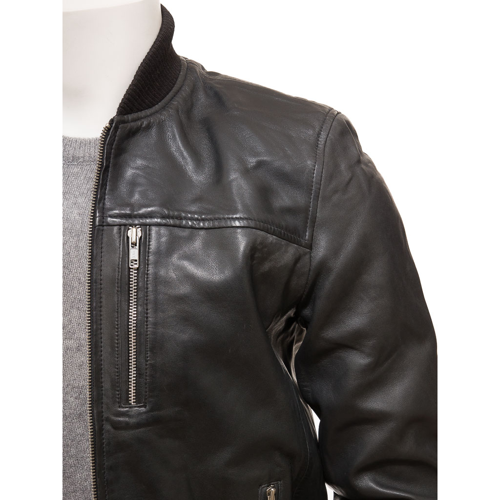 MEN'S BLACK LEATHER BOMBER JACKET: BRASHER-3