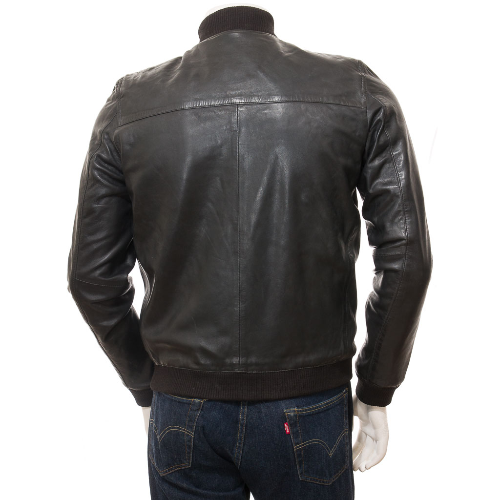 MEN'S BLACK LEATHER BOMBER JACKET: BRASHER-2