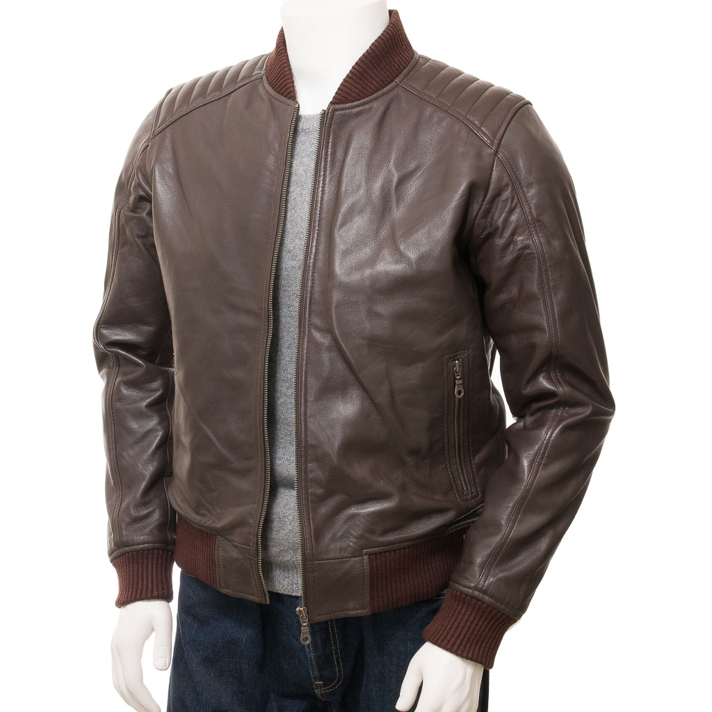 MEN'S BROWN LEATHER BOMBER JACKET: BRUTUS-1