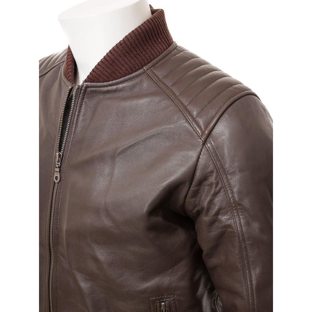 MEN'S BROWN LEATHER BOMBER JACKET: BRUTUS-3