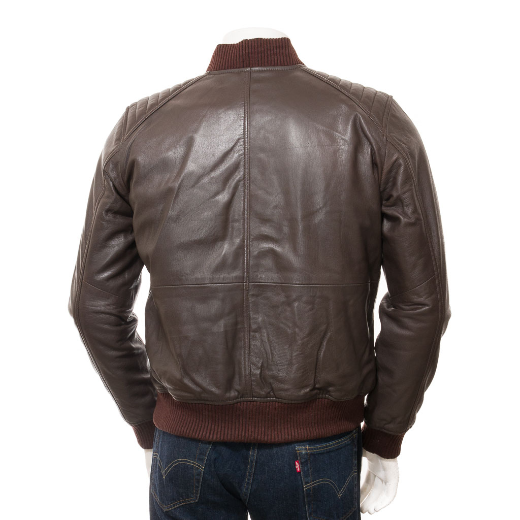 MEN'S BROWN LEATHER BOMBER JACKET: BRUTUS-2