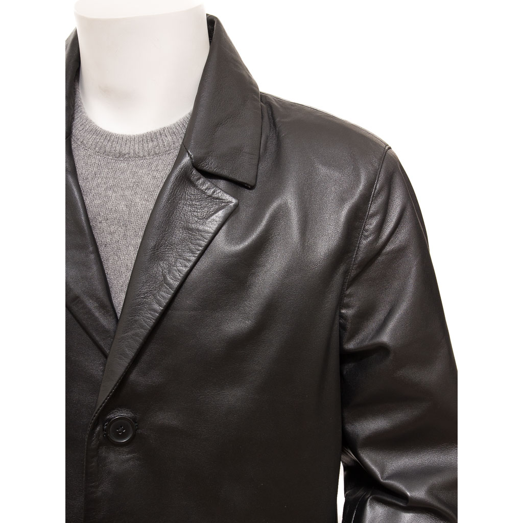 MEN'S CLASSIC BLACK LEATHER OVERCOAT: CAMBRIDGE-1