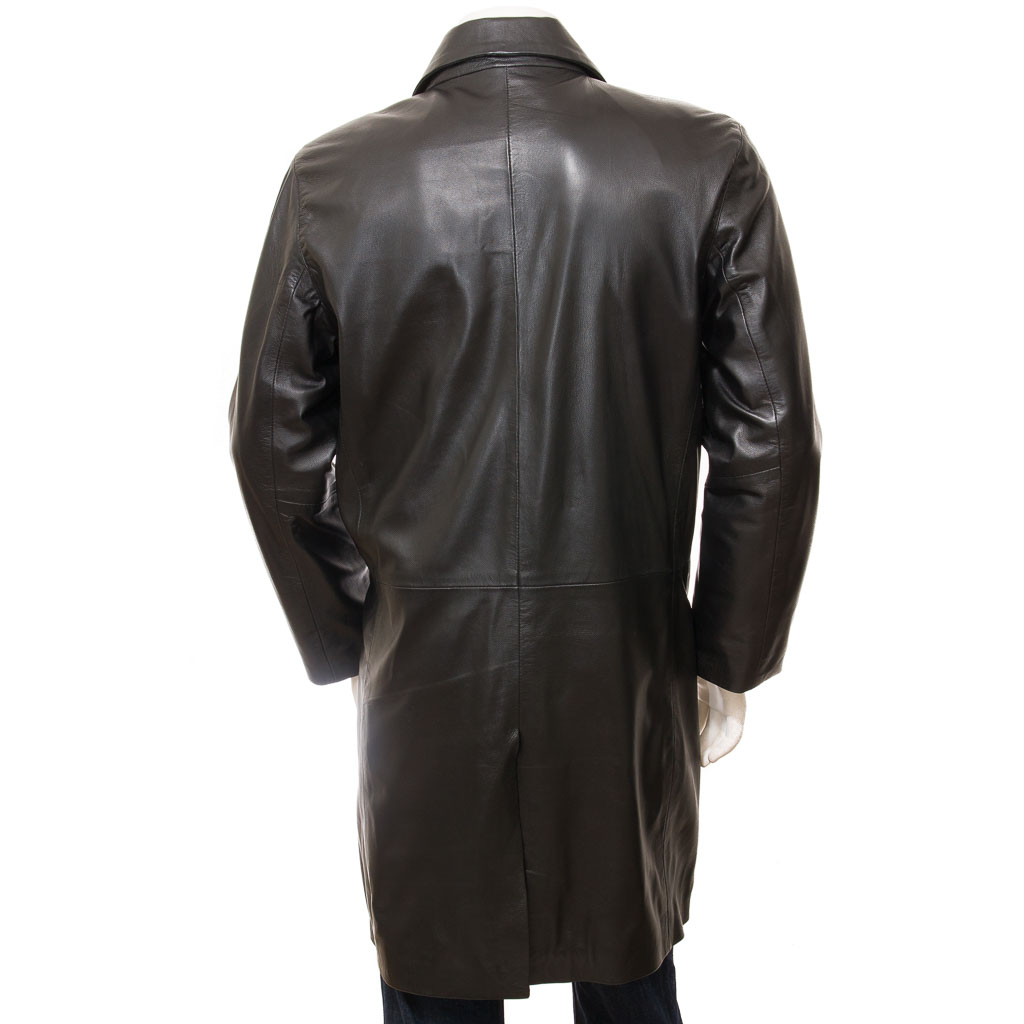 MEN'S CLASSIC BLACK LEATHER OVERCOAT: CAMBRIDGE-3