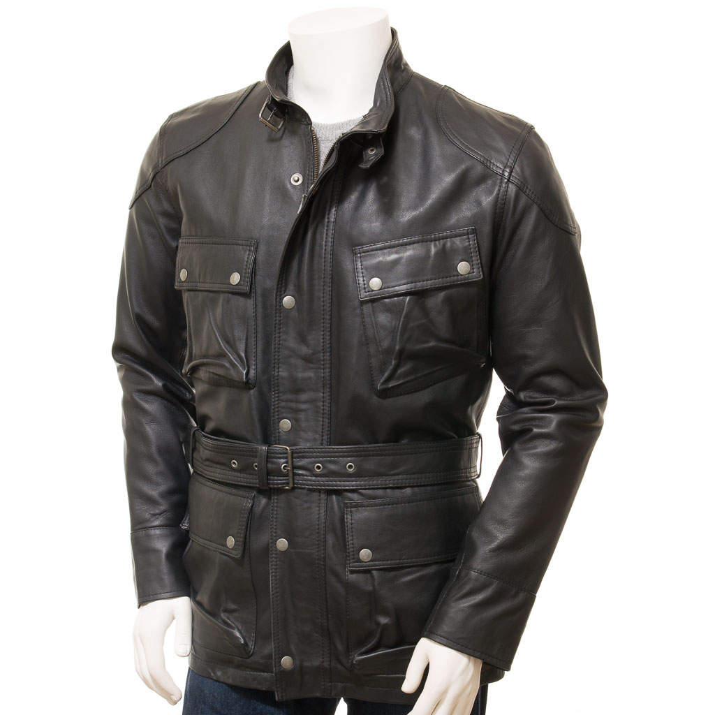 MEN'S CLASSIC BLACK LEATHER JACKET: CANAAN-0