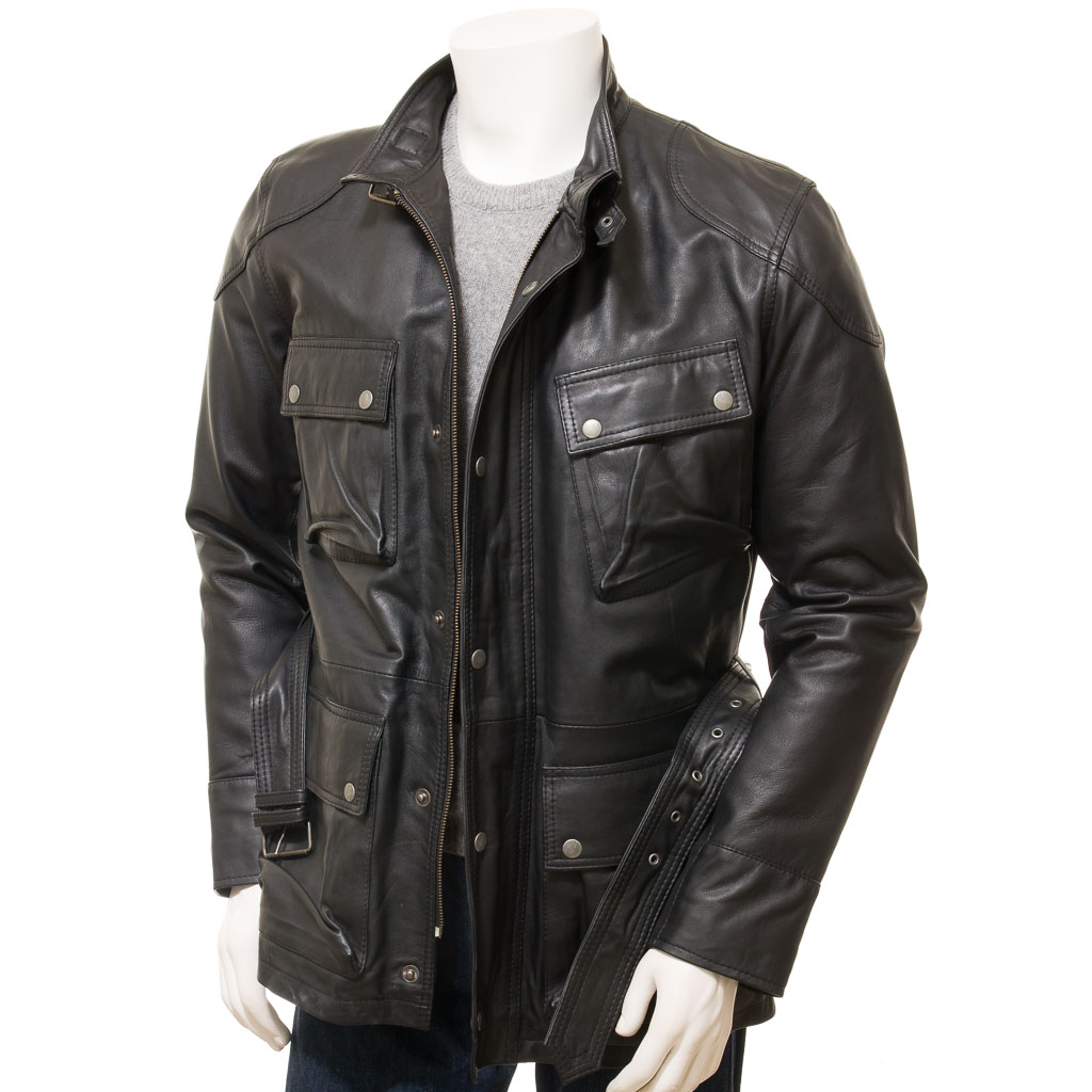 MEN'S CLASSIC BLACK LEATHER JACKET: CANAAN-1