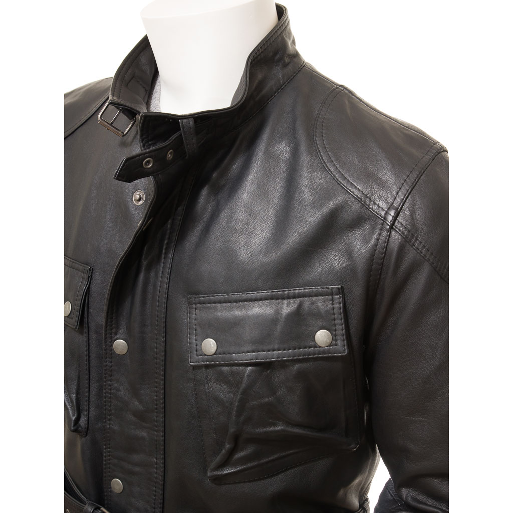 MEN'S CLASSIC BLACK LEATHER JACKET: CANAAN-2