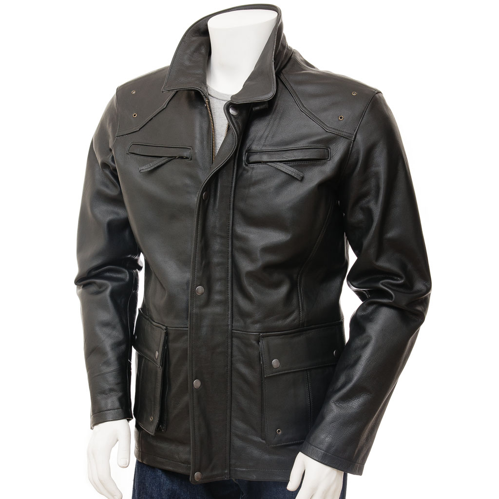 MEN'S LEATHER JACKET IN BLACK: CARMEL-0