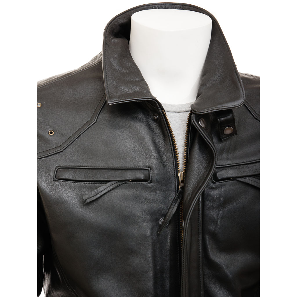 MEN'S LEATHER JACKET IN BLACK: CARMEL-1