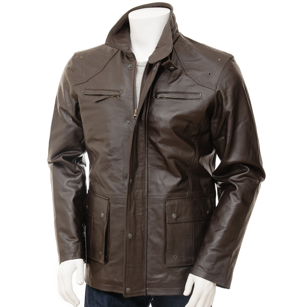 MEN'S LEATHER JACKET IN BROWN: CARMEL-0