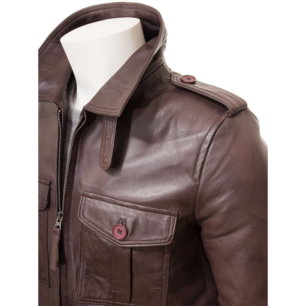 MEN'S BROWN LEATHER COAT: CARROLL-1