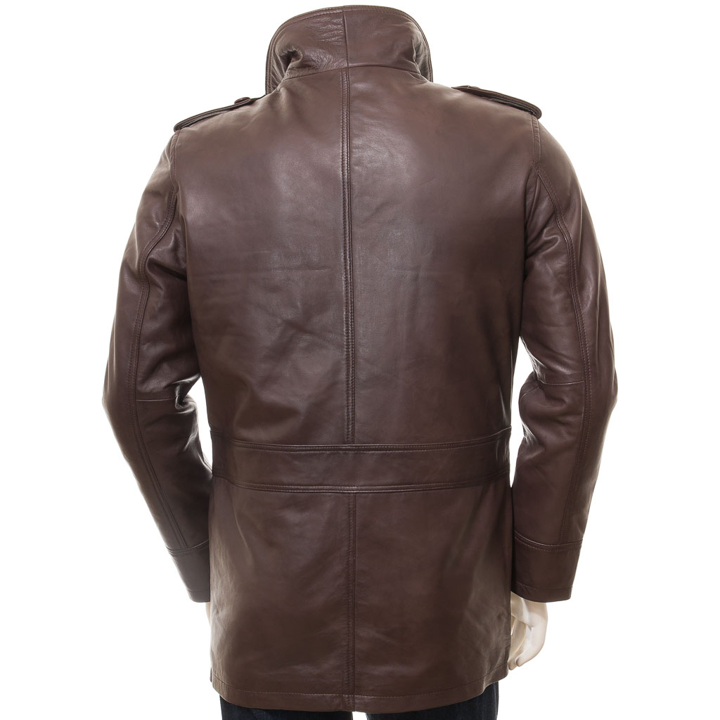 MEN'S BROWN LEATHER COAT: CARROLL-3