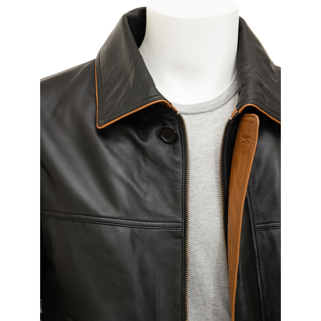 MEN'S CLASSIC BLACK LEATHER COAT: CATON-2