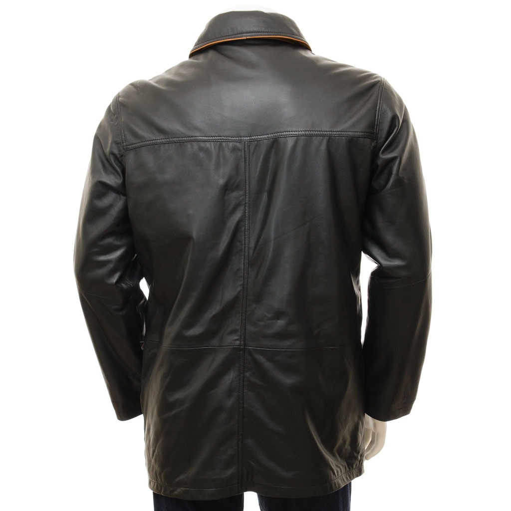 MEN'S CLASSIC BLACK LEATHER COAT: CATON-4