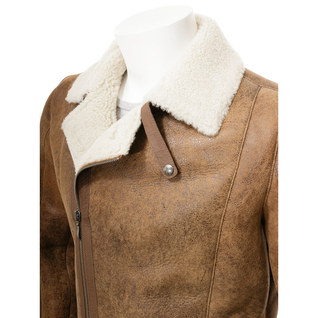 MEN'S SHEEPSKIN BIKER JACKET IN TAN: EASTON-2