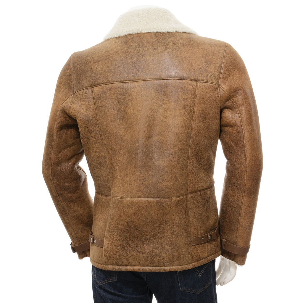 MEN'S SHEEPSKIN BIKER JACKET IN TAN: EASTON-3