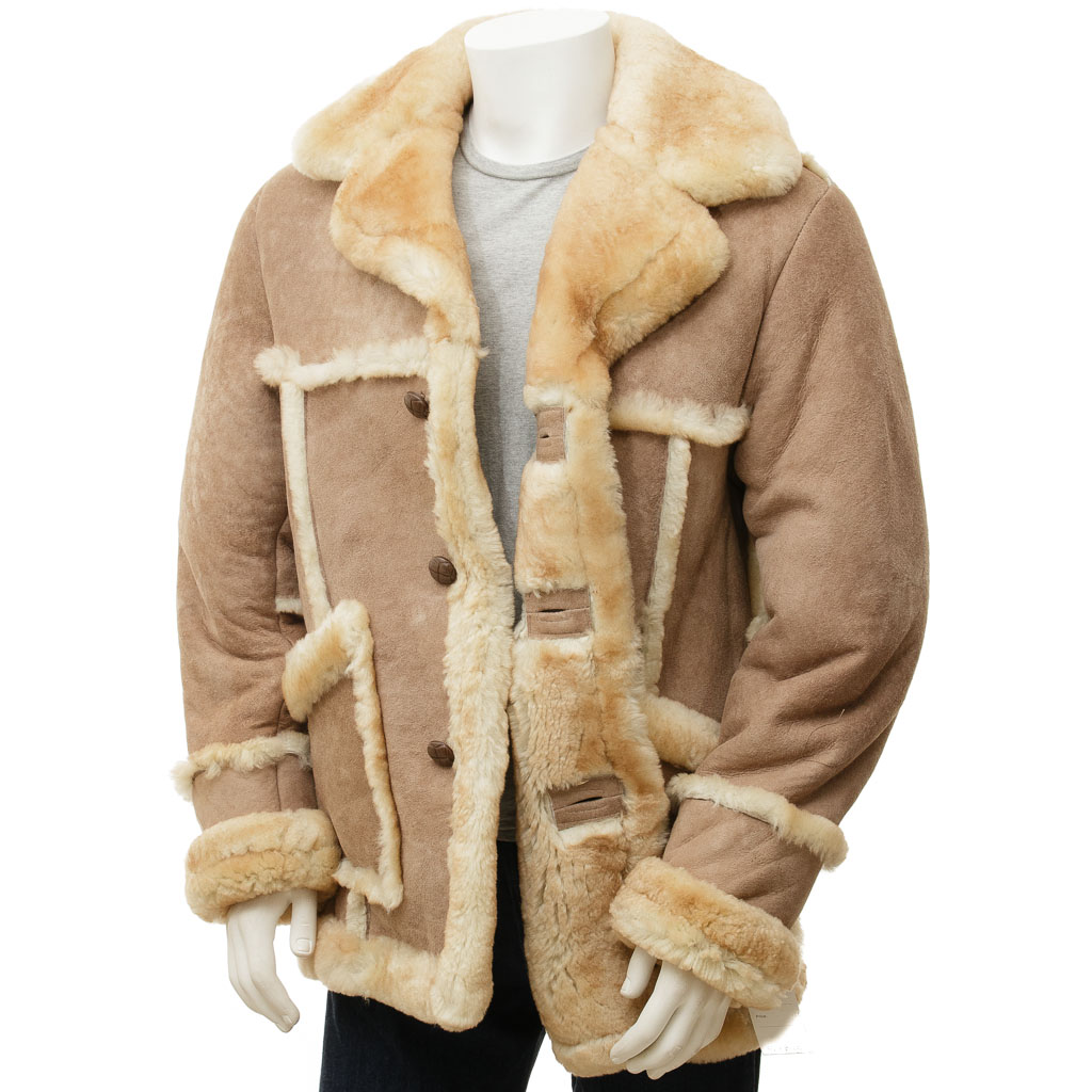 MEN'S SAND SHEEPSKIN SHEARLING COAT: EATON-1