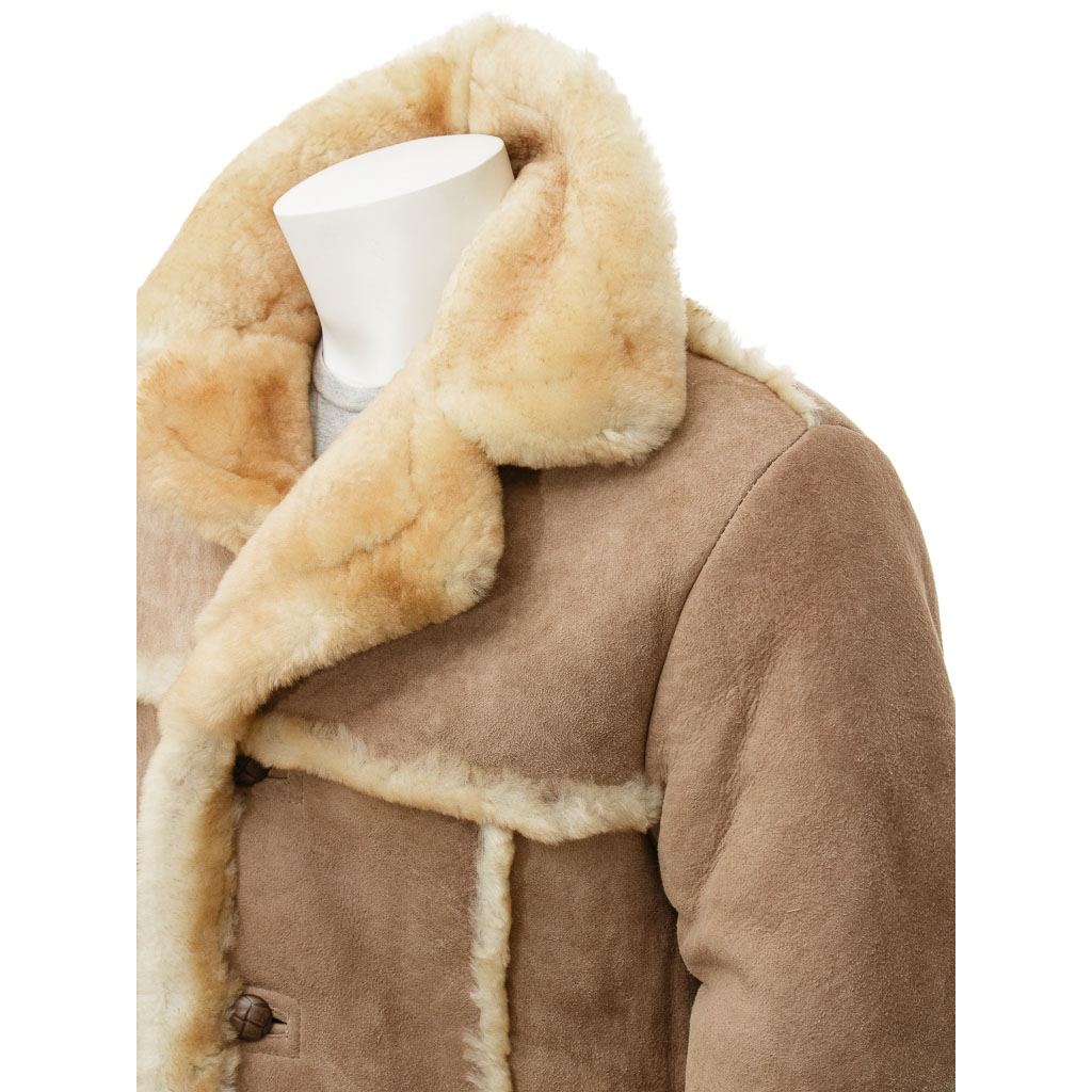 MEN'S SAND SHEEPSKIN SHEARLING COAT: EATON-2