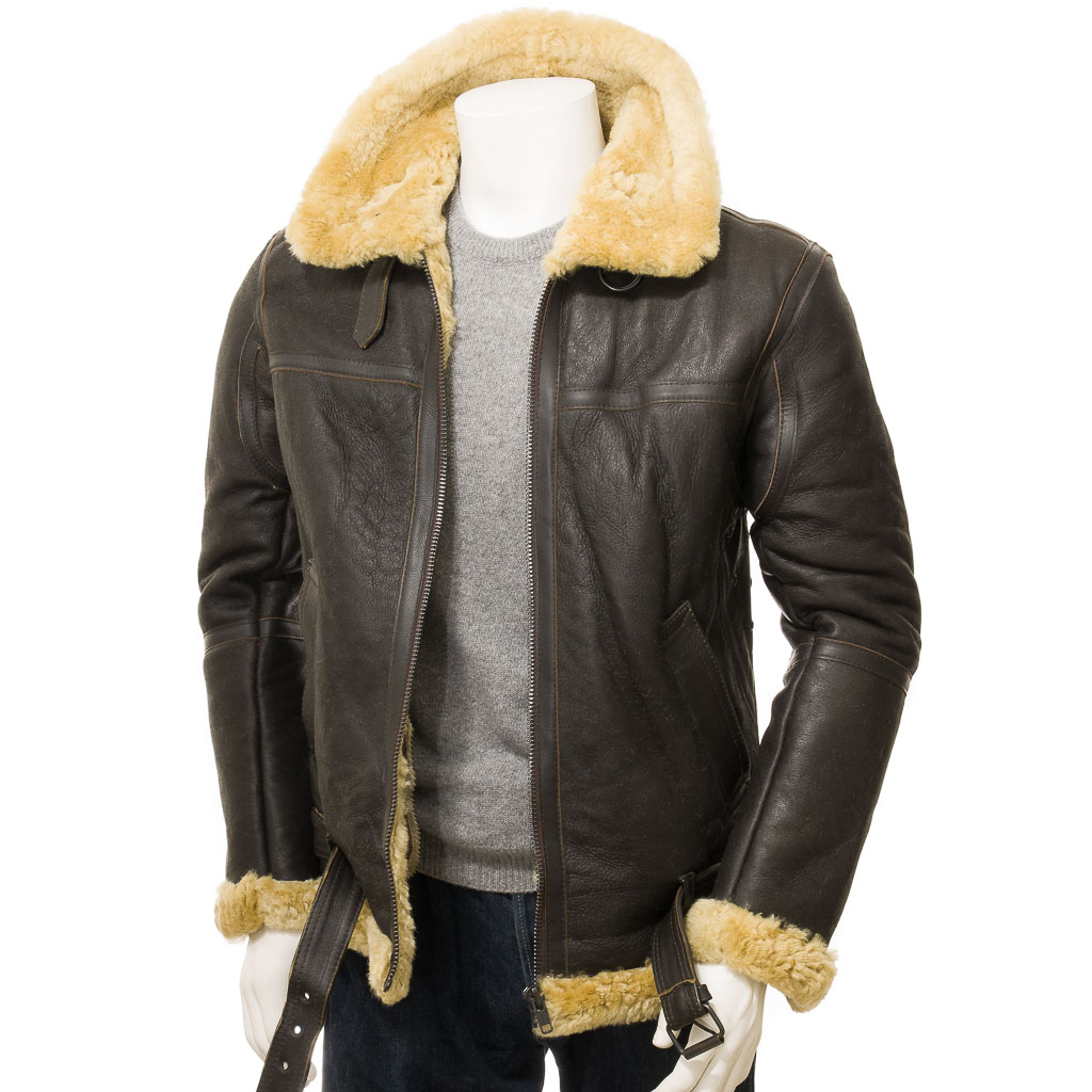 MEN'S BROWN AND GINGER SHEEPSKIN JACKET: EDINBURG-1