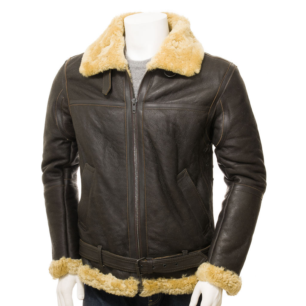 MEN'S BROWN AND GINGER SHEEPSKIN JACKET: EDINBURG-0