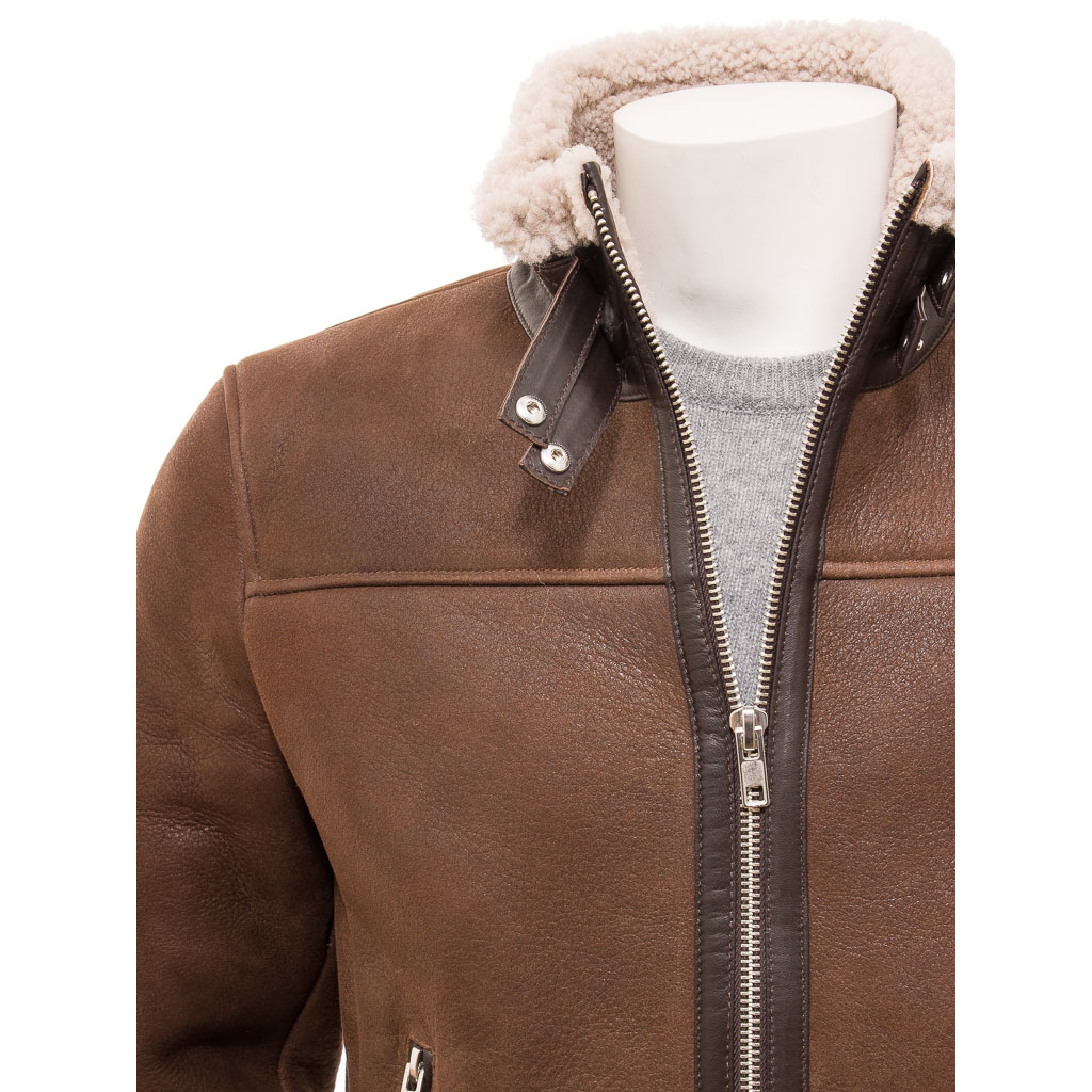 MEN'S BROWN SHEEPSKIN BIKER JACKET: EDEN-2