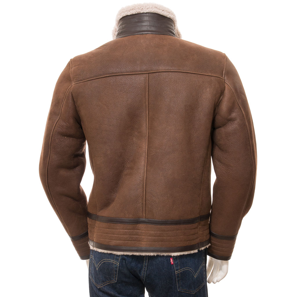 MEN'S BROWN SHEEPSKIN BIKER JACKET: EDEN-5