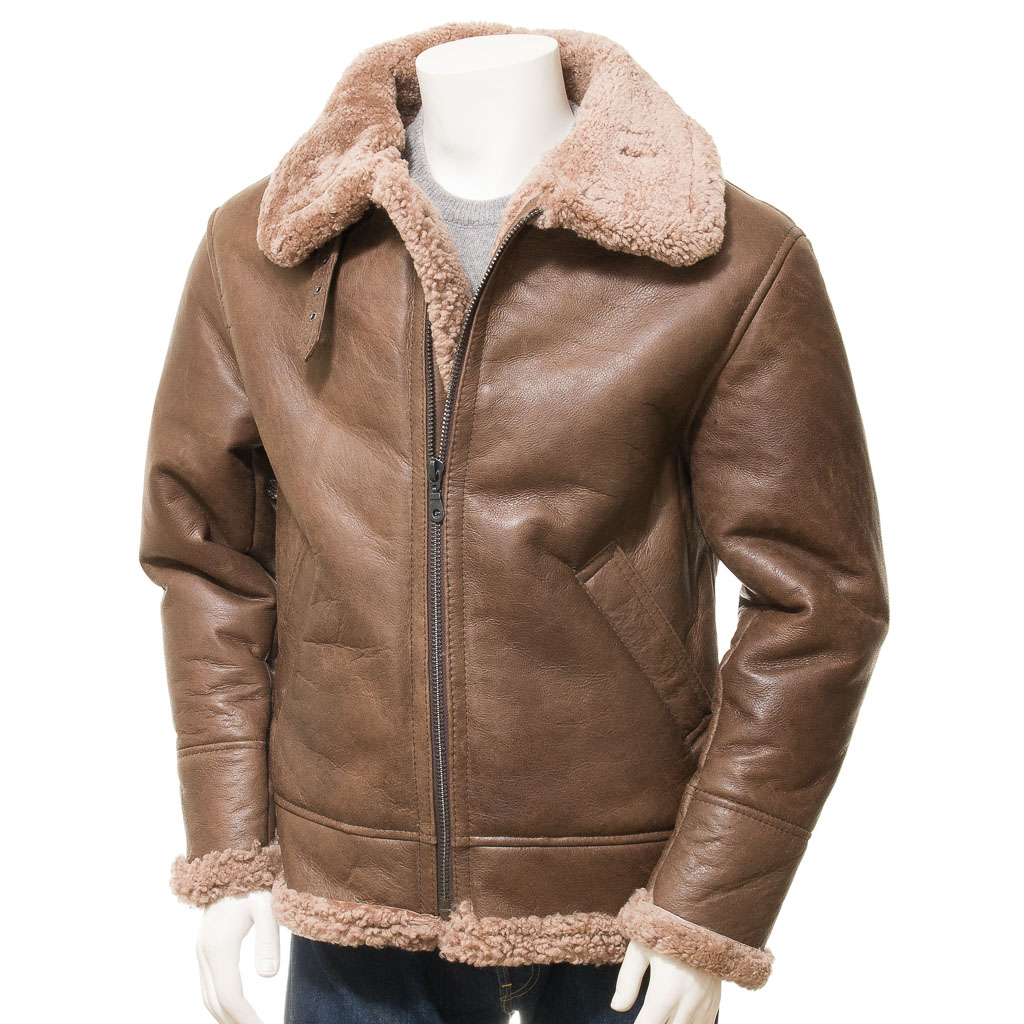 MEN'S ANTIQUE BROWN SHEEPSKIN JACKET: EDWARDS-0