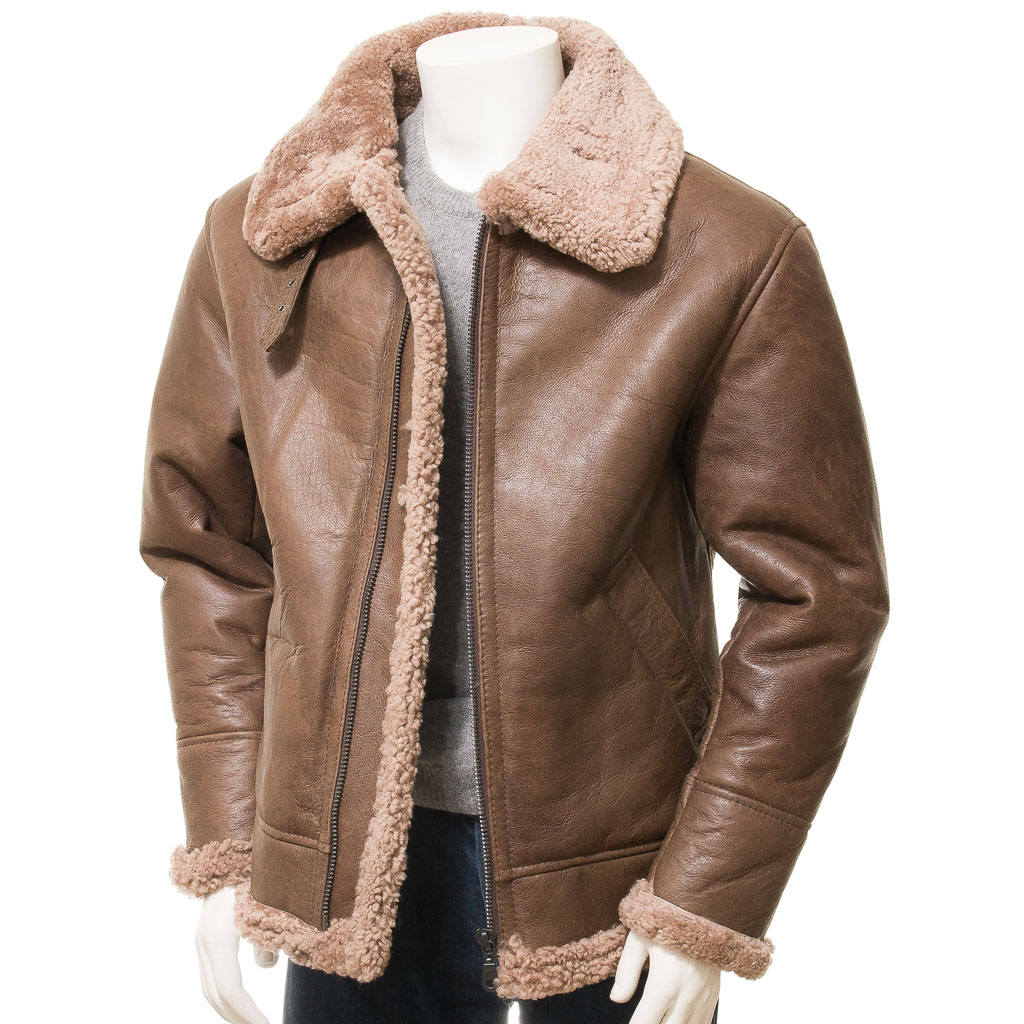 MEN'S ANTIQUE BROWN SHEEPSKIN JACKET: EDWARDS-1