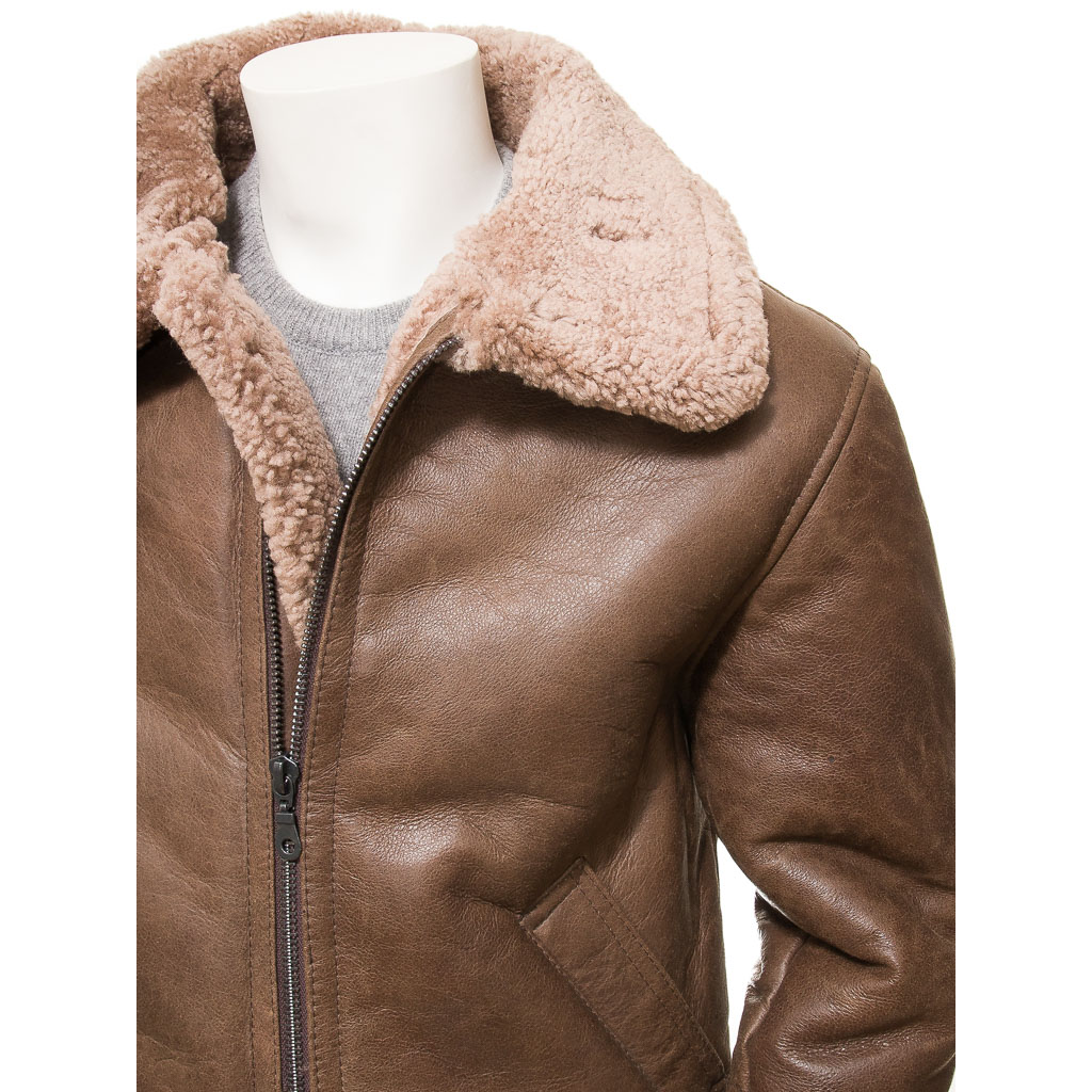 MEN'S ANTIQUE BROWN SHEEPSKIN JACKET: EDWARDS-2