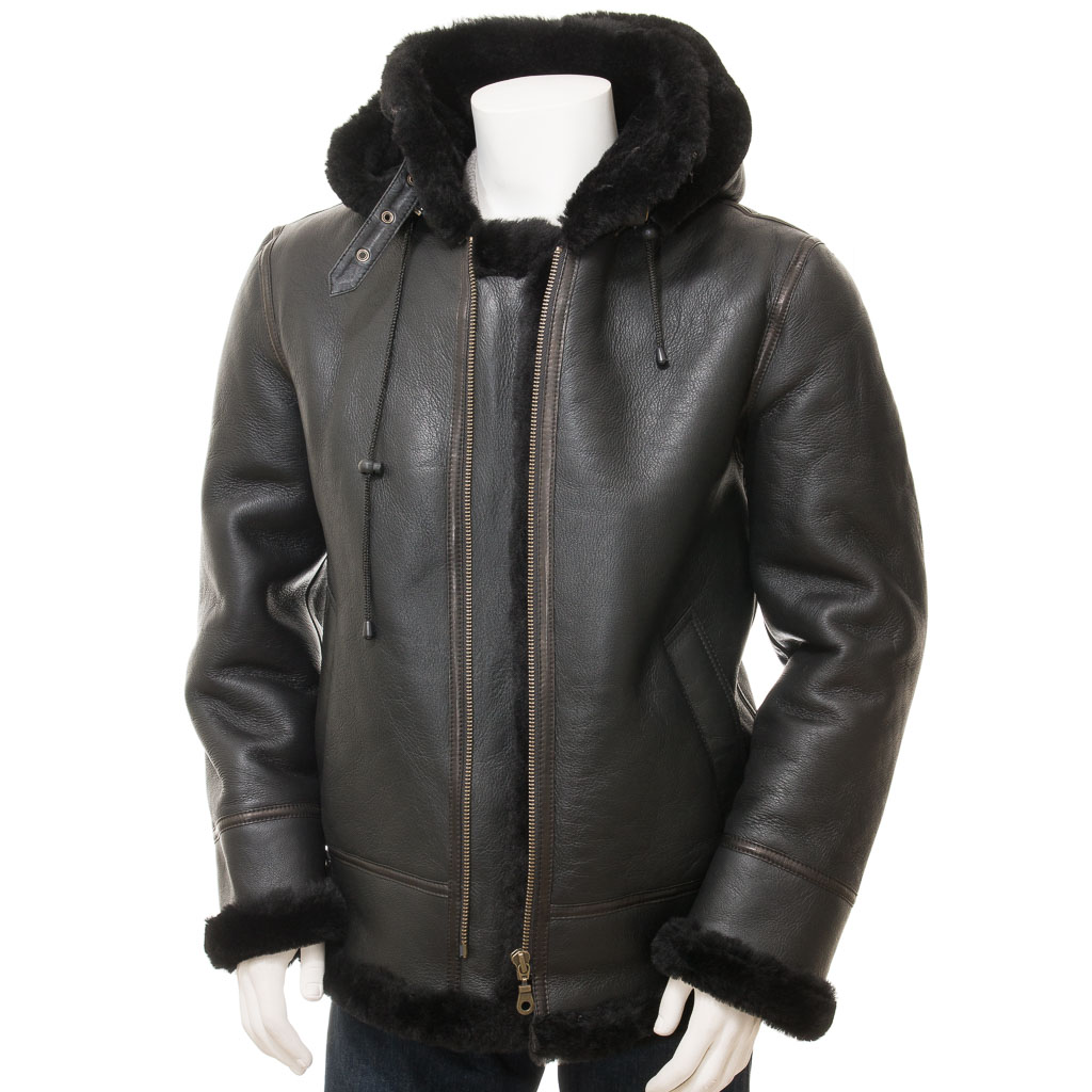 MEN'S BLACK SHEEPSKIN AVIATOR JACKET: ESSEX-1