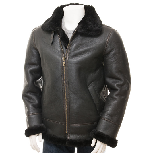 MEN'S BLACK SHEEPSKIN AVIATOR JACKET: ESSEX-0