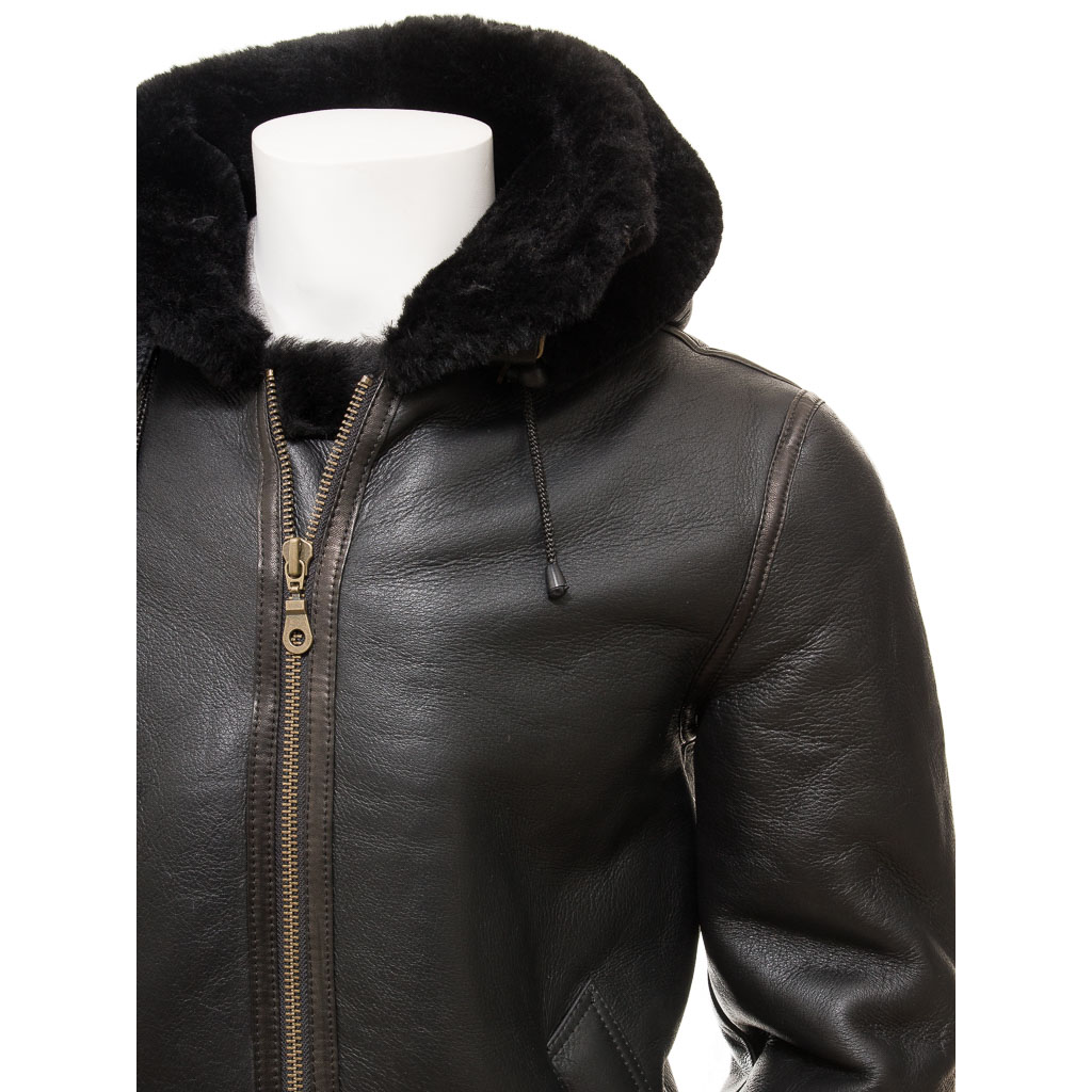 MEN'S BLACK SHEEPSKIN AVIATOR JACKET: ESSEX-2