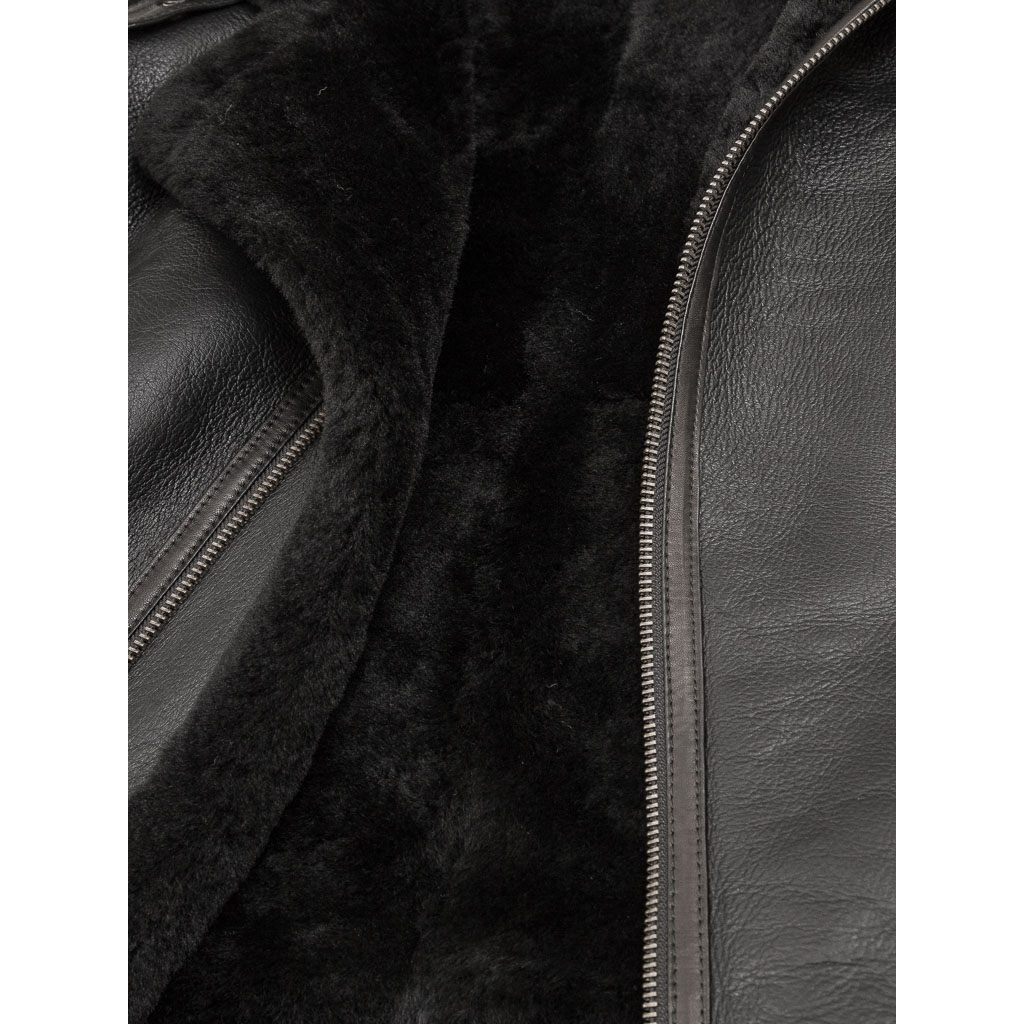 MEN'S BLACK SHEEPSKIN AVIATOR JACKET: ESSEX-5