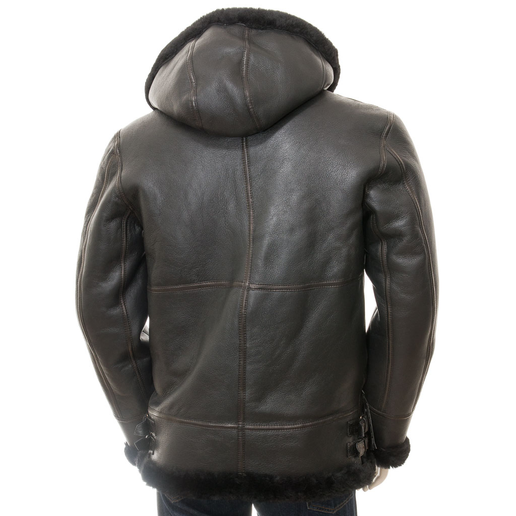 MEN'S BLACK SHEEPSKIN AVIATOR JACKET: ESSEX-4