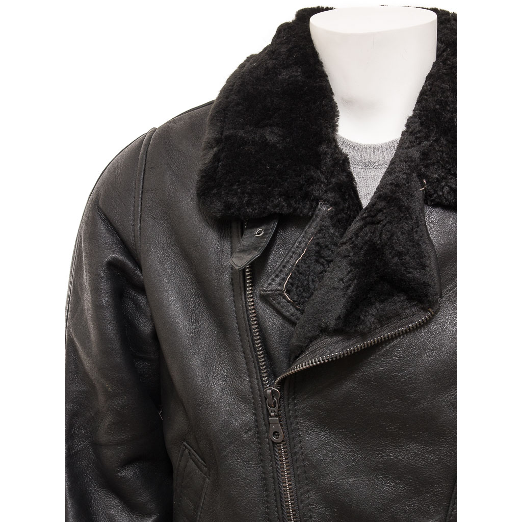 MEN'S BLACK SHEEPSKIN FLYING JACKET: FALLSBURG-2