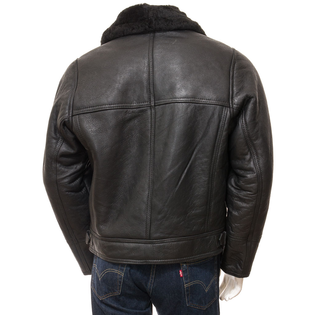 MEN'S BLACK SHEEPSKIN FLYING JACKET: FALLSBURG-3