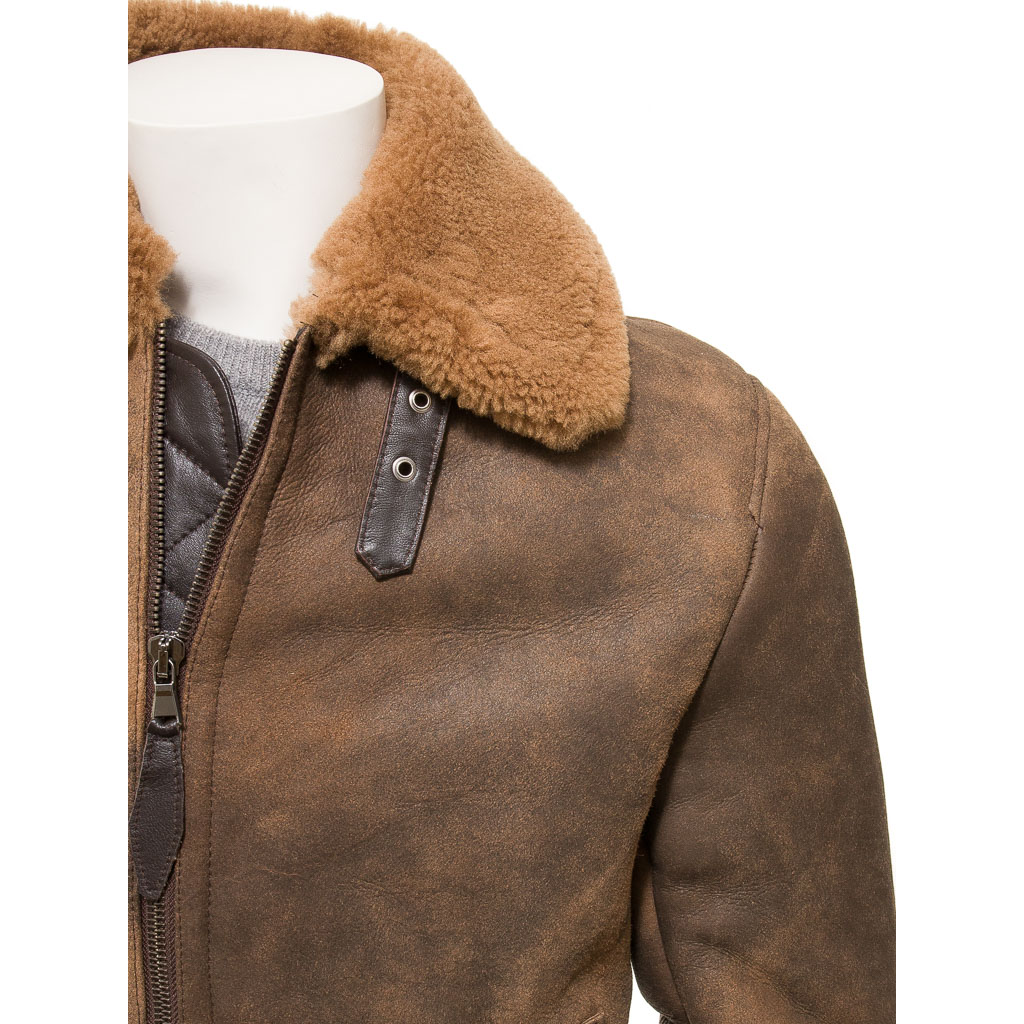 MEN'S BROWN SHEEPSKIN BOMBER JACKET: FENNER-2