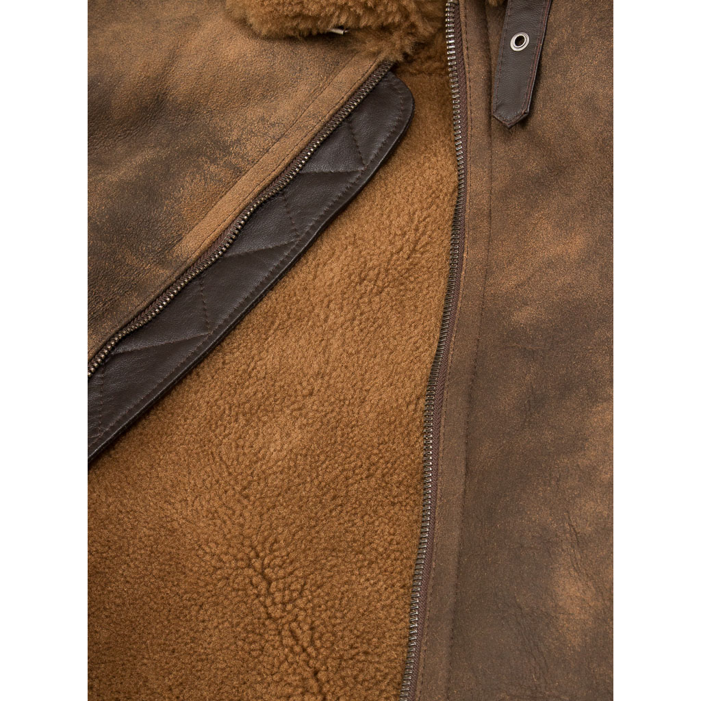 MEN'S BROWN SHEEPSKIN BOMBER JACKET: FENNER-3