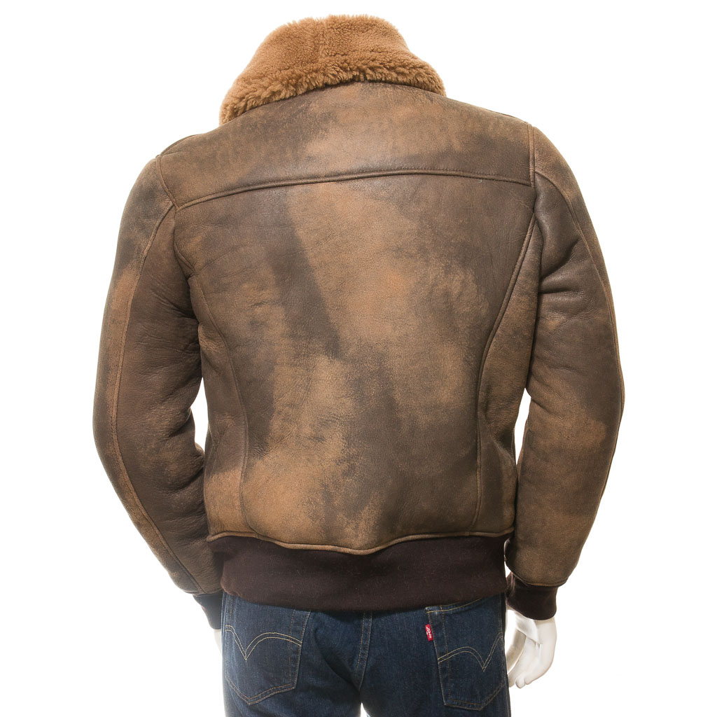 MEN'S BROWN SHEEPSKIN BOMBER JACKET: FENNER-4