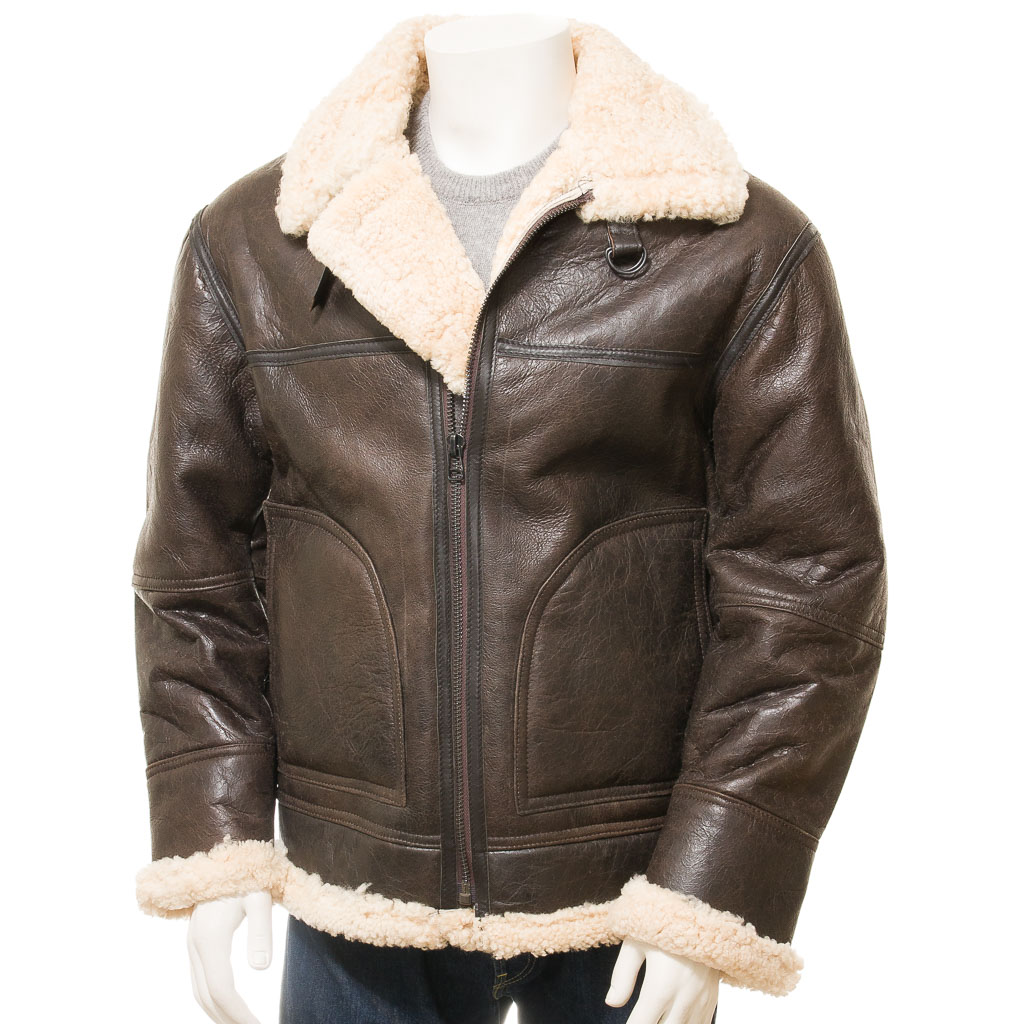 MEN'S VINTAGE BROWN SHEEPSKIN JACKET: FENTON-0