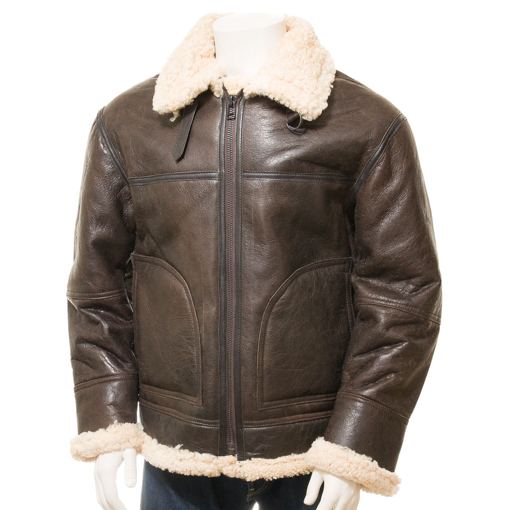 MEN'S VINTAGE BROWN SHEEPSKIN JACKET: FENTON-1