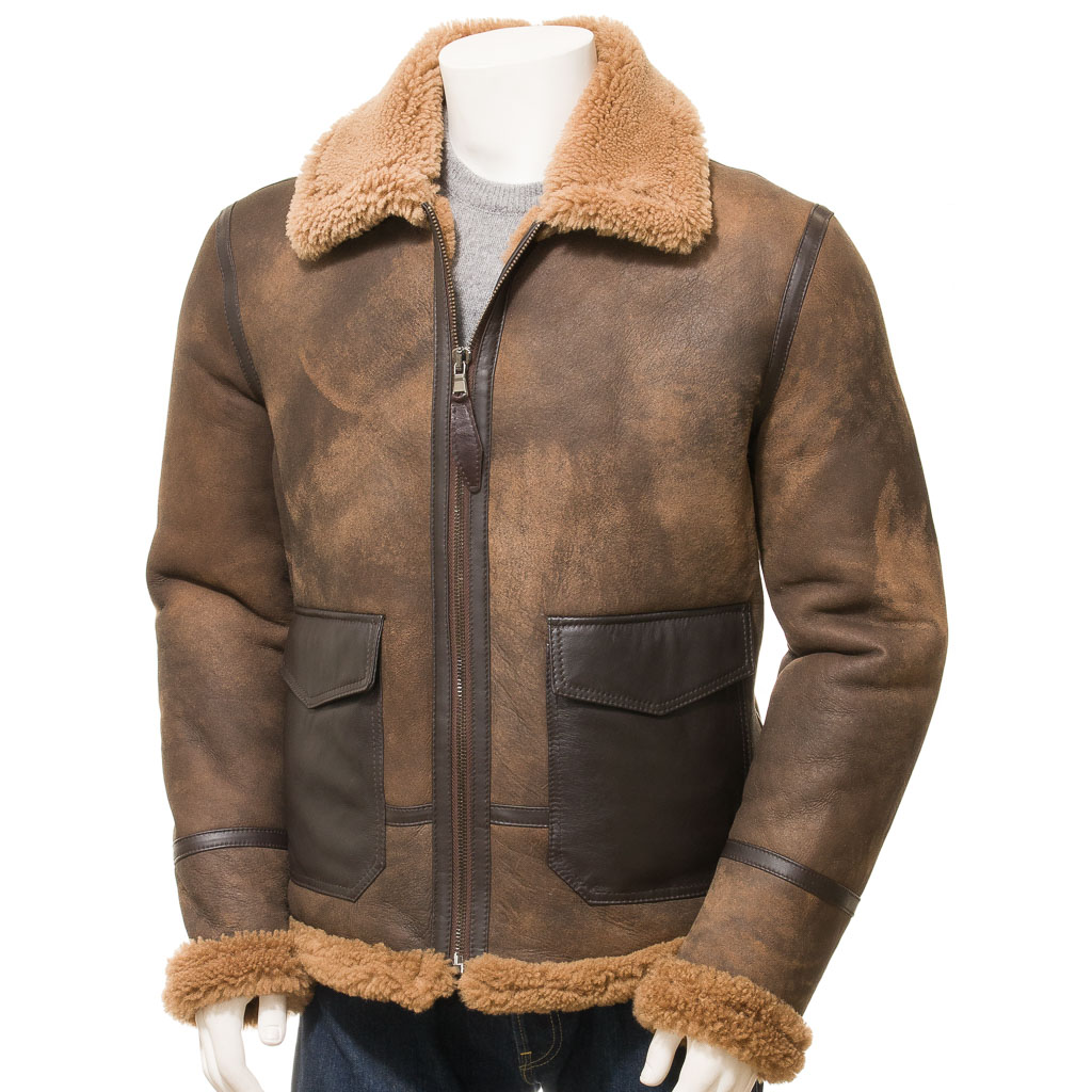 MEN'S BROWN SHEEPSKIN SHEARLING JACKET: FLOYD-0